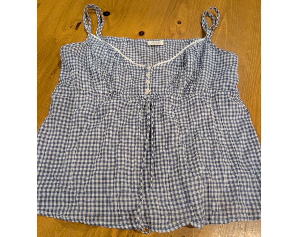 John Galt Baby Doll Tank, Navy and White Check, One Size, Adjustable Straps, LN